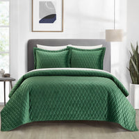 NY&C Home Wafa 3 Piece Velvet Quilt Set Green
