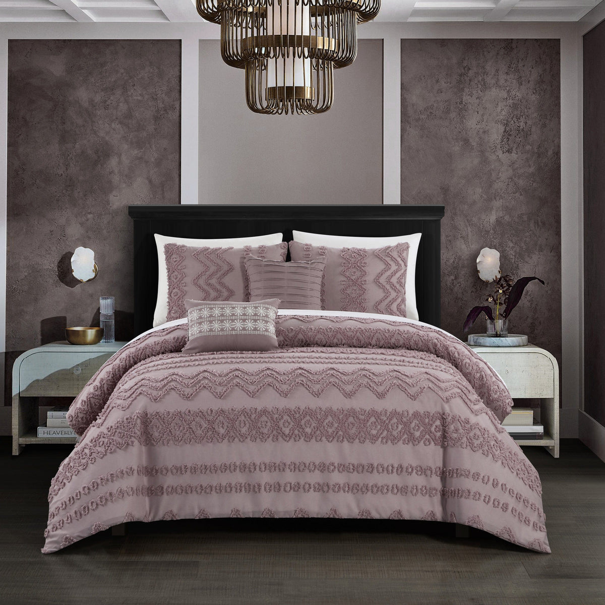 Chic Home Addison 5 Piece Jacquard Comforter Set Plum