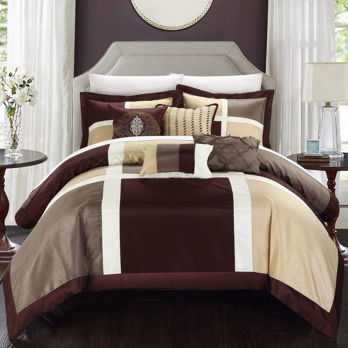 Chic Home Alleta 7 Piece Patchwork Comforter Set Brown