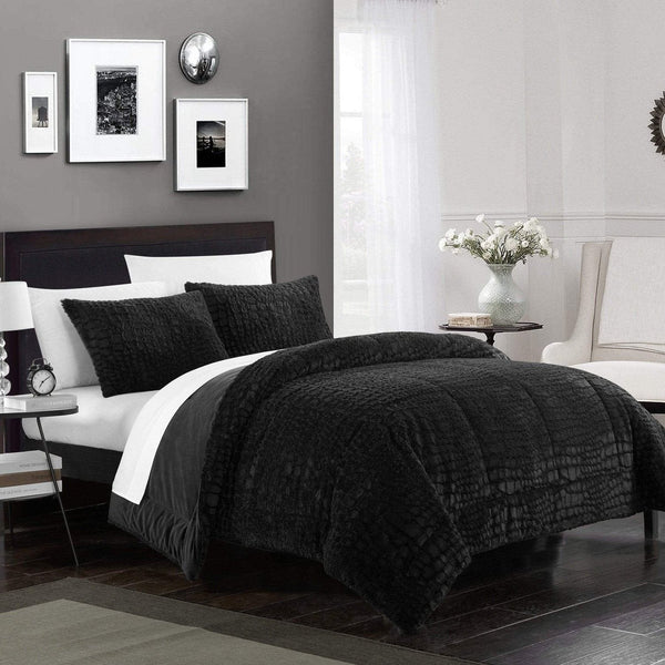 Chic Home Alligator 7 Piece Faux Fur Comforter Set Black