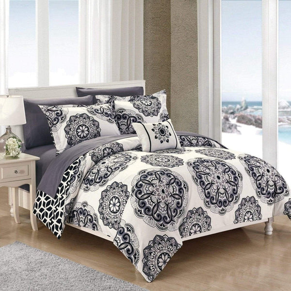 Chic Home Barcelona 8 Piece Boho Paisley Comforter Set Black
