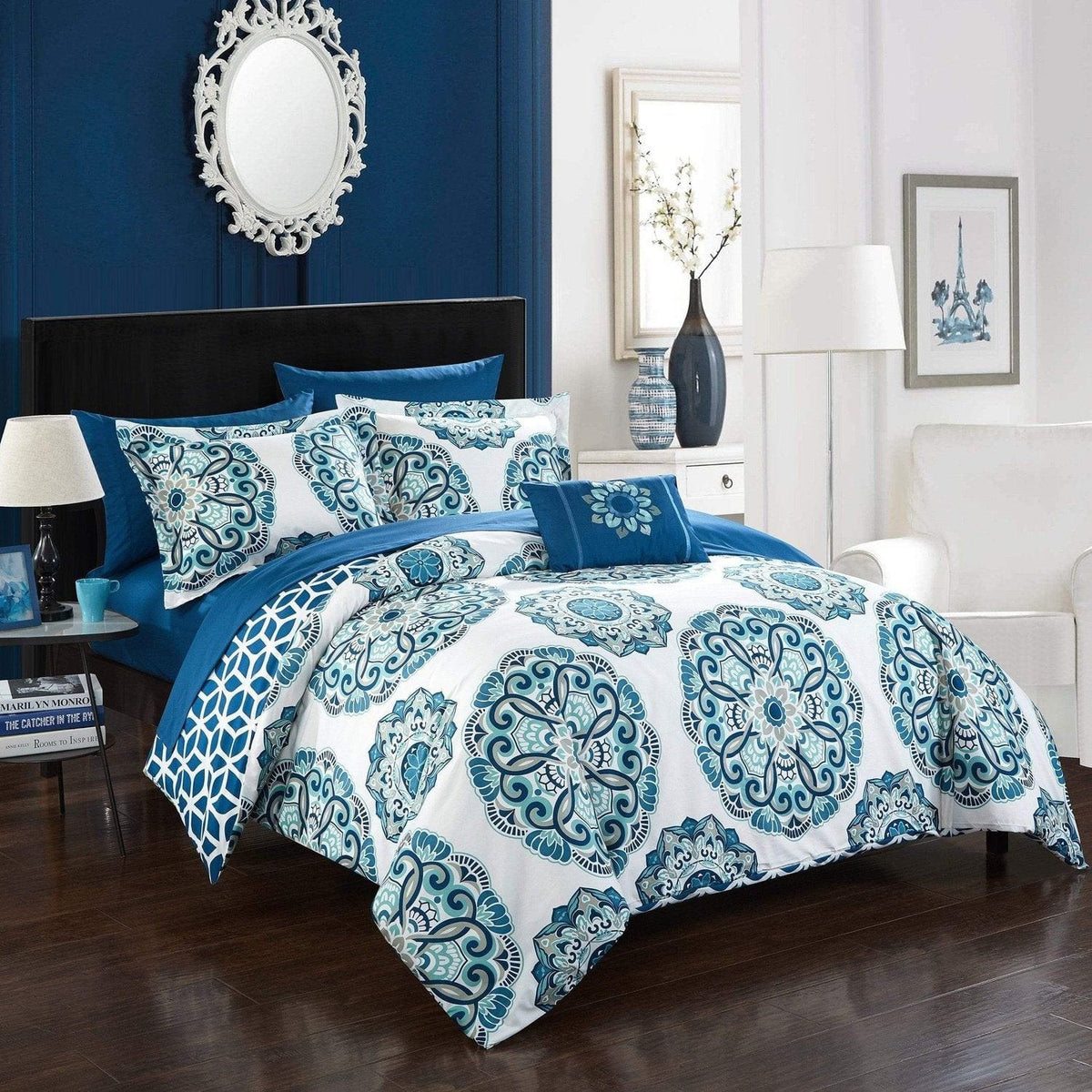 Chic Home Barcelona 8 Piece Boho Paisley Comforter Set Blue