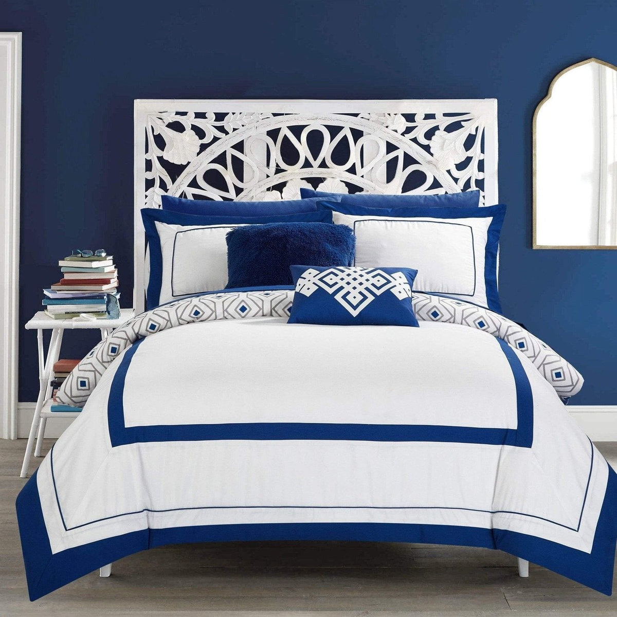 Chic Home Beckham 9 Piece Reversible Comforter Set Blue