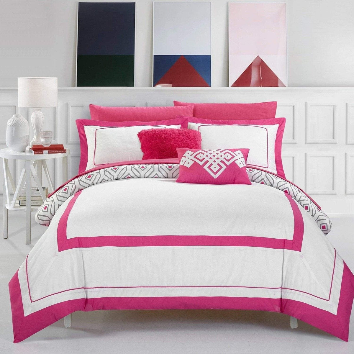 Chic Home Beckham 9 Piece Reversible Comforter Set Fuchsia