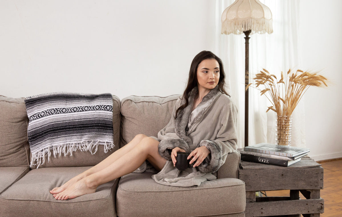 Chic Home Belgian Plush Faux Fur Fleece Sherpa Trim Robe