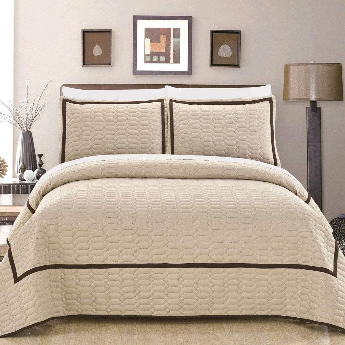 Chic Home Birmingham 7 Piece Hotel Quilt Set Beige