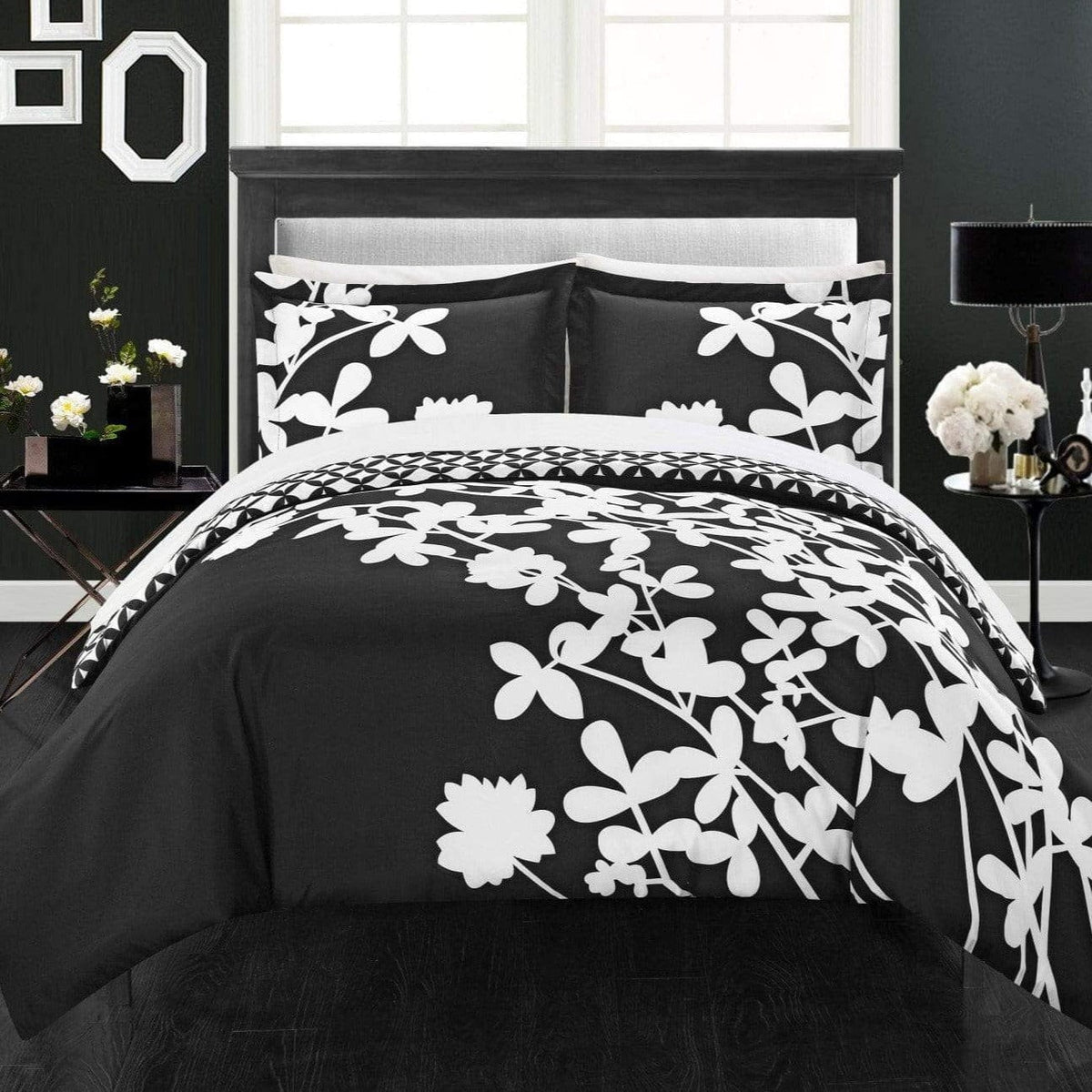 Chic Home Calla Lily 7 Piece Floral Duvet Cover Set Black