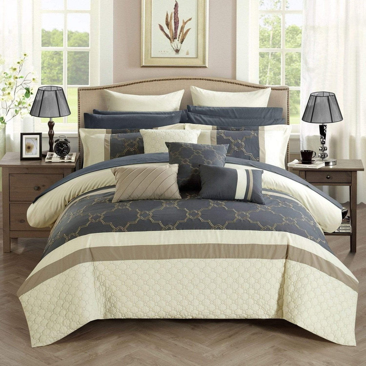 Chic Home Camilia 16 Piece Quilted Comforter Set Beige