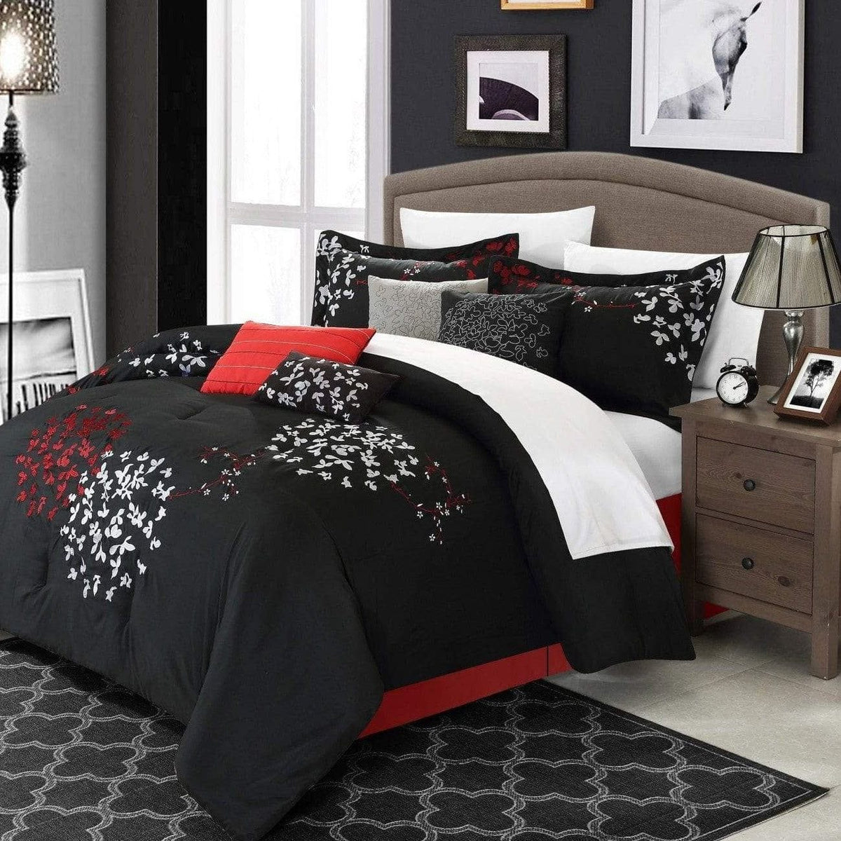 Chic Home Cheila 12 Piece Floral Comforter Set Black
