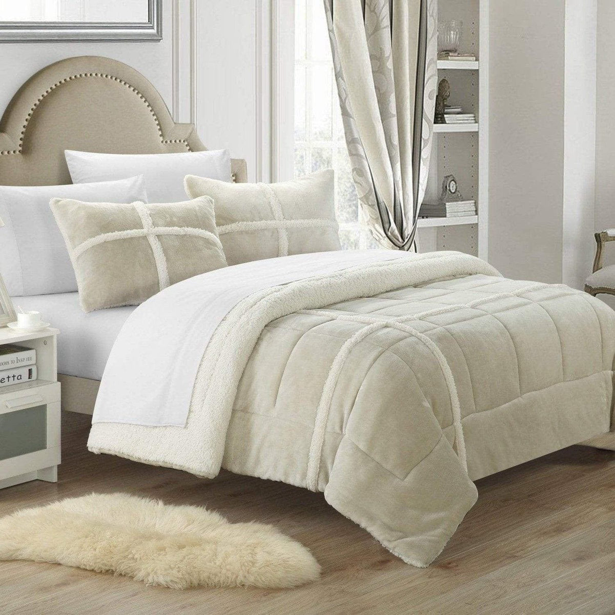 Chic Home Chloe 3 Piece Sherpa Comforter Set Beige
