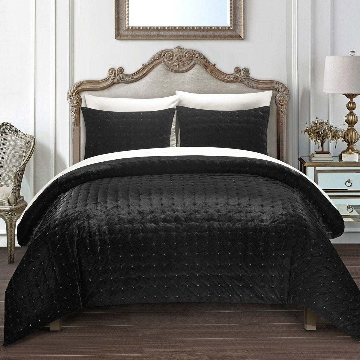 Chic Home Chyna 7 Piece Velvet Comforter Set Black