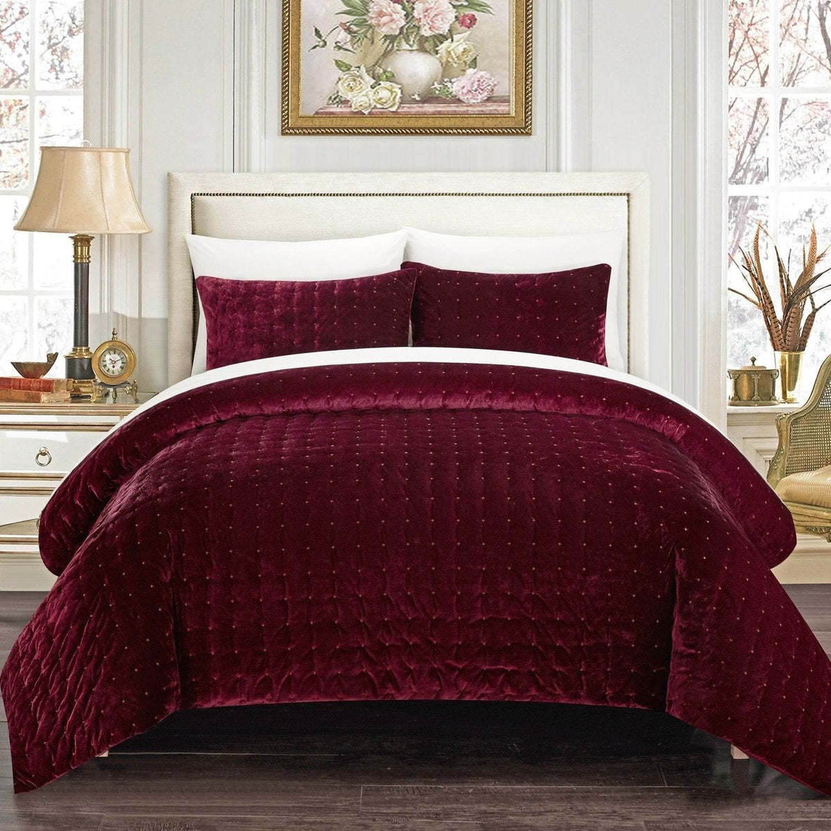 Chic Home Chyna 7 Piece Velvet Comforter Set Burgundy