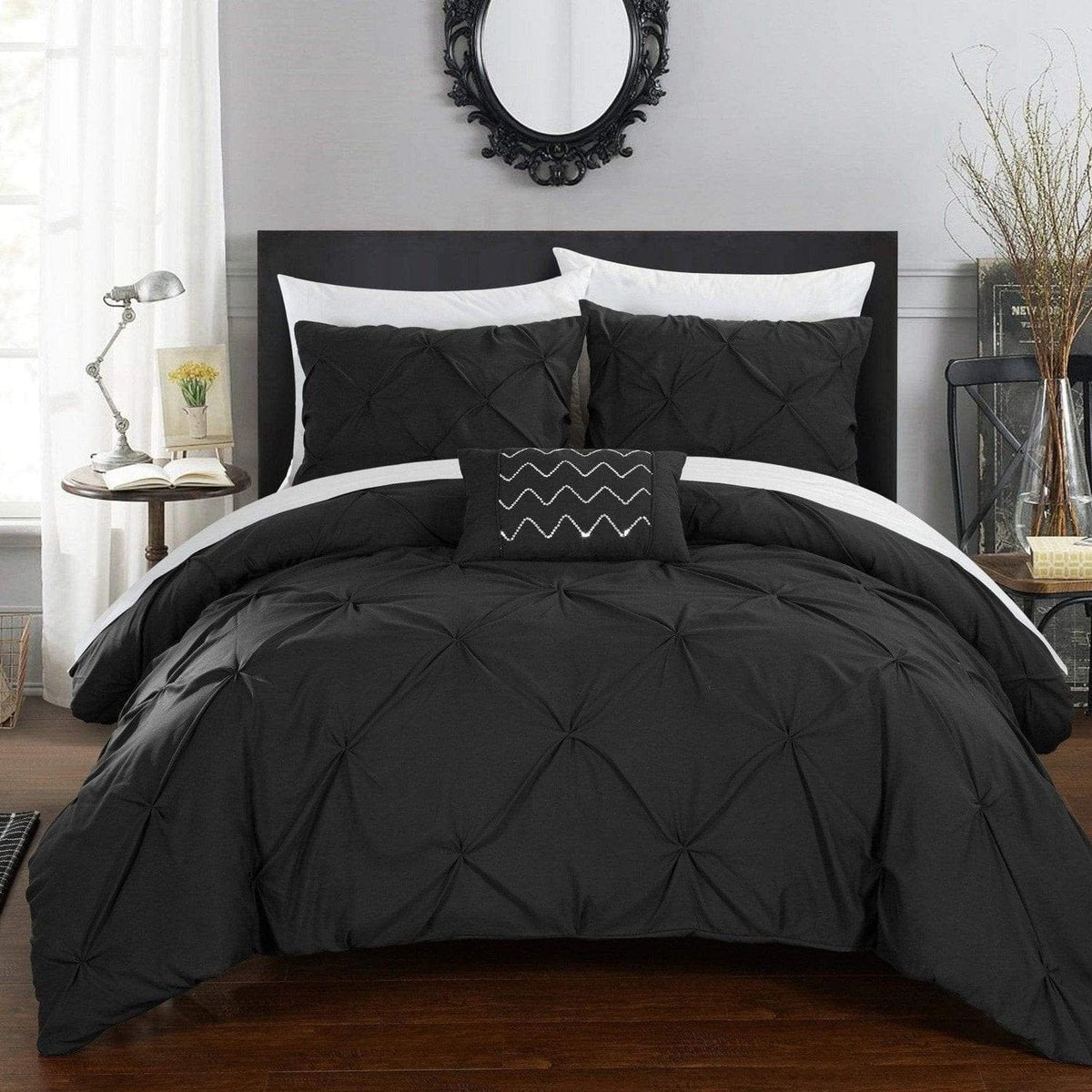 Chic Home Daya 8 Piece Pinch Pleat Duvet Cover Set Black
