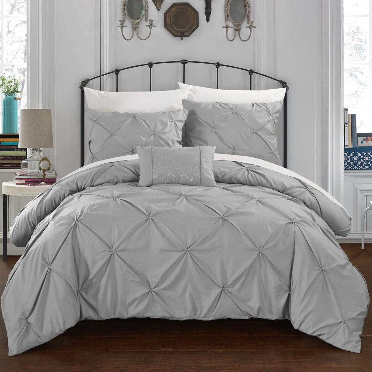 Chic Home Daya 8 Piece Pinch Pleat Duvet Cover Set Silver