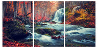 Chic Home Autumn Forest 3 Piece Set Wrapped Canvas Wall Art Giclee Print Waterfall in Woods