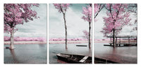 Chic Home Blossom 3 Piece Set Wrapped Canvas Wall Art Giclee Print Lakeside Cherry Blossoms