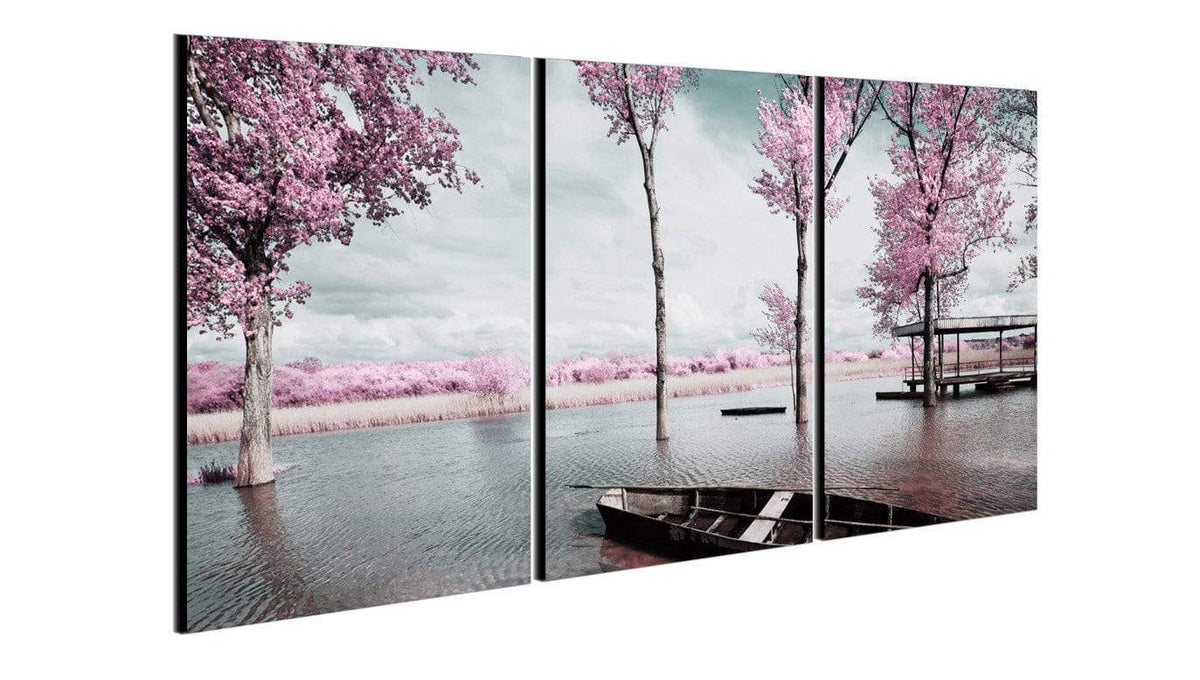 Chic Home Blossom 3 Piece Set Wrapped Canvas Wall Art Giclee Print Lakeside Cherry Blossoms
