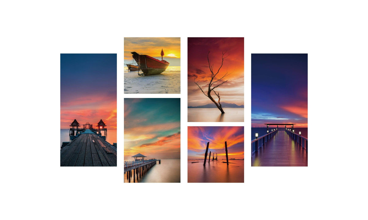 Chic Home Ocean View 6 Piece Set Wrapped Canvas Wall Art Giclee Print Waterfront Scenes