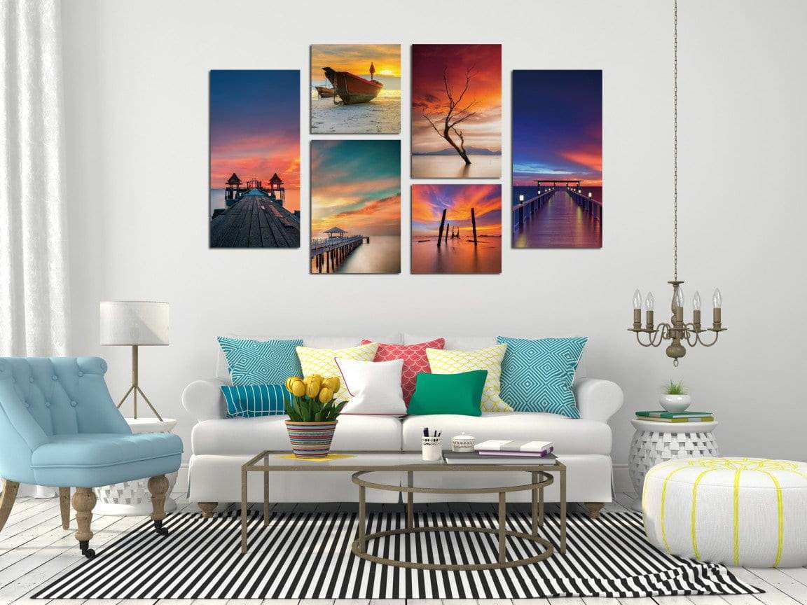 Chic Home Ocean View 6 Piece Set Wrapped Canvas Wall Art Giclee Print Waterfront Scenes