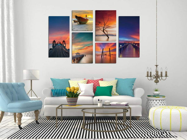 Chic Home Ocean View 6 Piece Set Wrapped Canvas Wall Art Giclee Print Waterfront Scenes 