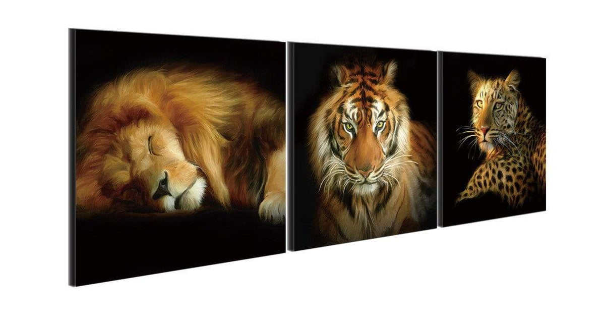 Chic Home Wild Safari 3 Piece Set Wrapped Canvas Wall Art Giclee Print Lion Tiger Leopard