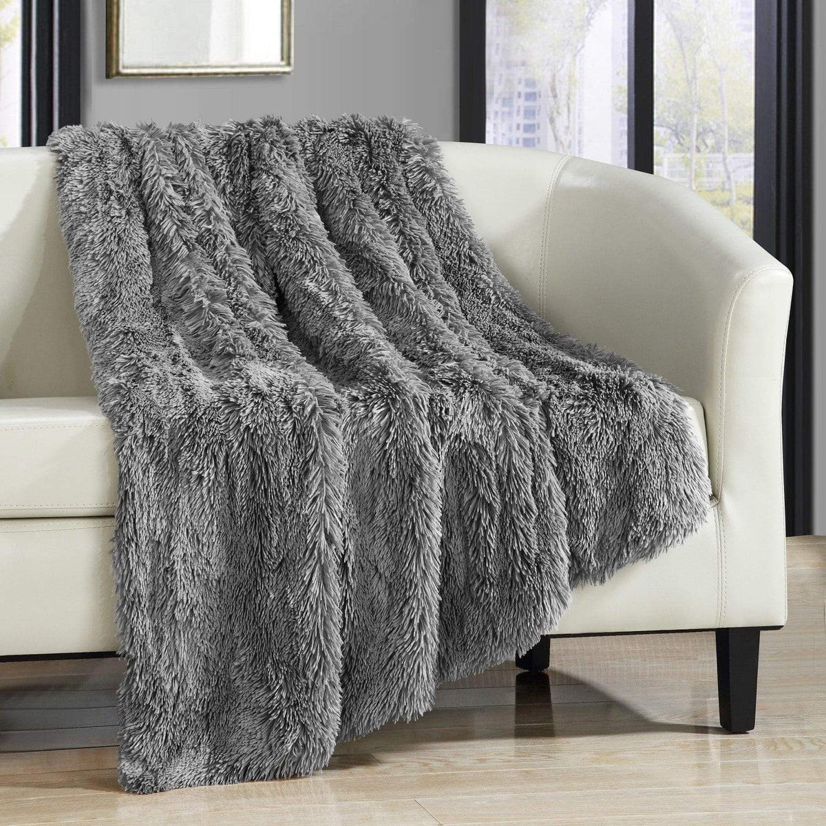 Chic Home Elana Shaggy Faux Fur Throw Blanket Silver