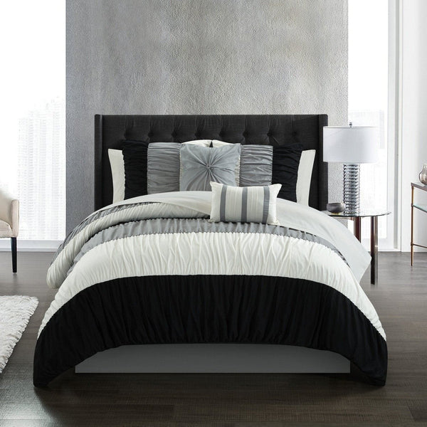 Chic Home Fay 9 Piece Color Block Comforter Set Black