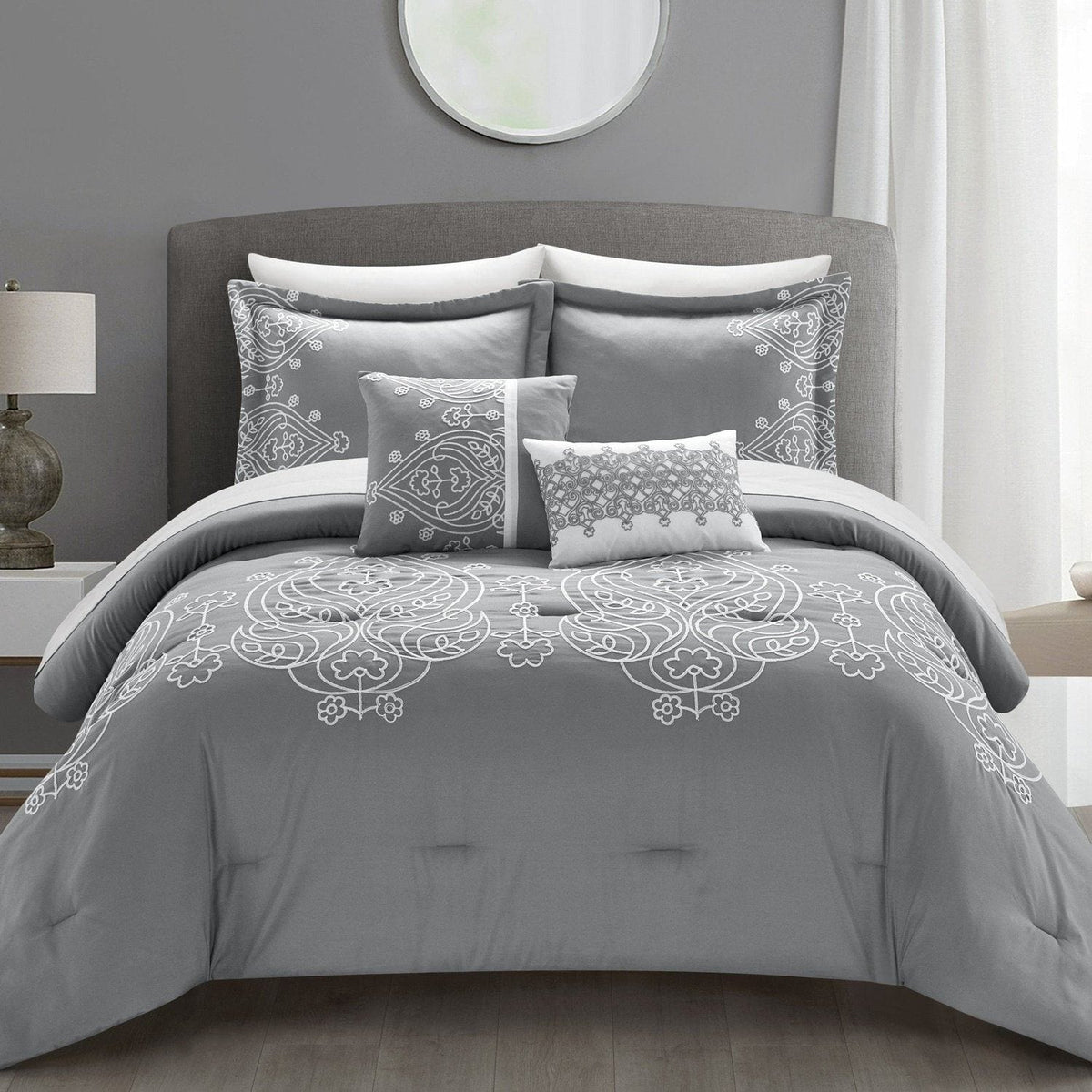 Chic Home Gigi 5 Piece Embroidered Comforter Set Grey