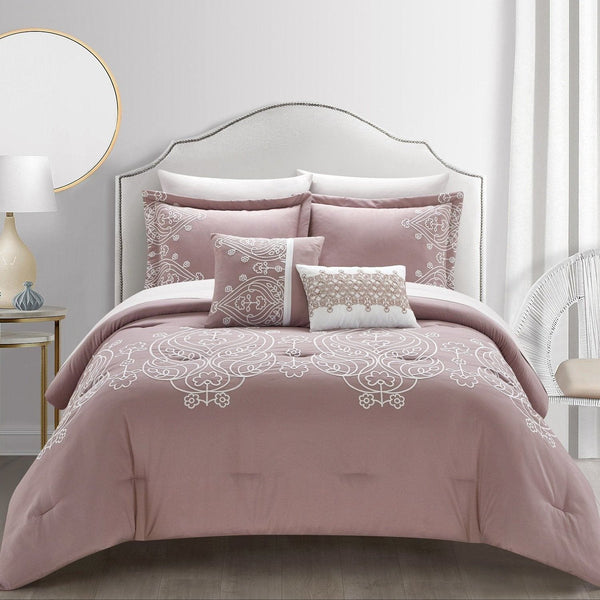 Chic Home Gigi 9 Piece Embroidered Comforter Set Rose