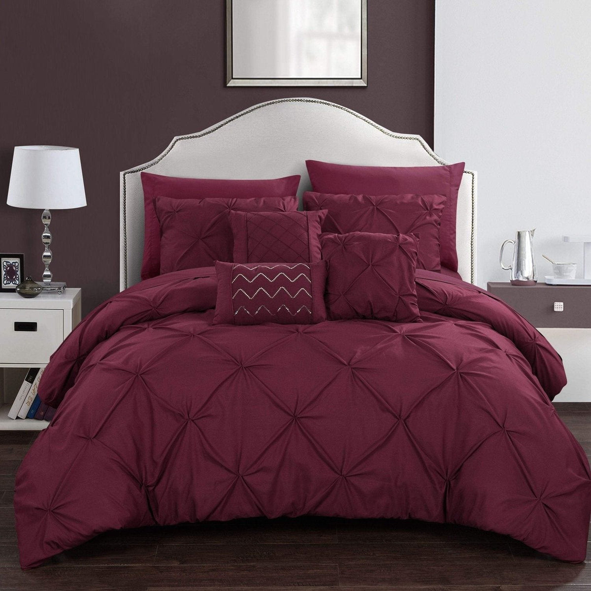 Chic Home Hannah 10 Piece Pinch Pleat Comforter Set Burgundy