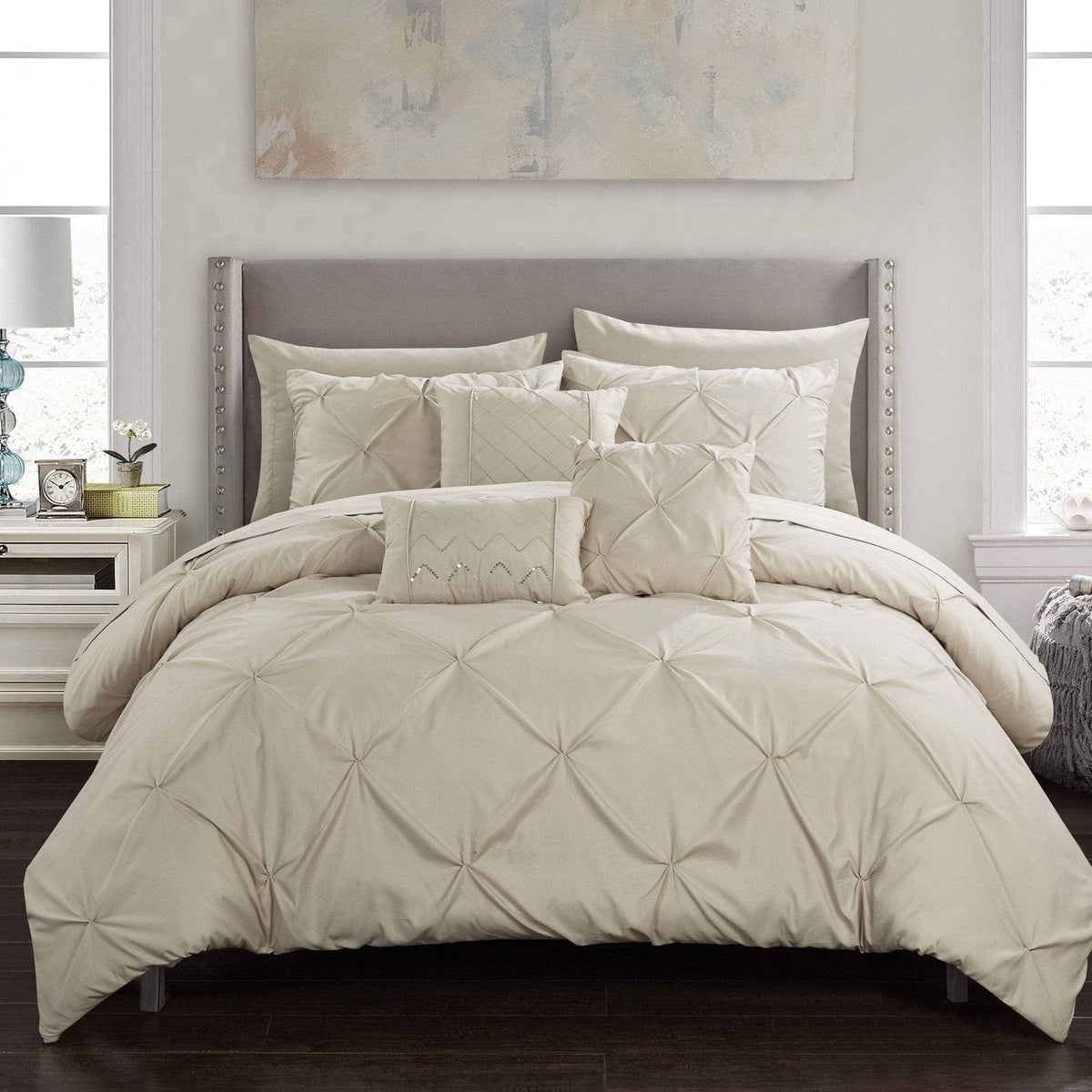 Chic Home Hannah 10 Piece Pinch Pleat Comforter Set Taupe