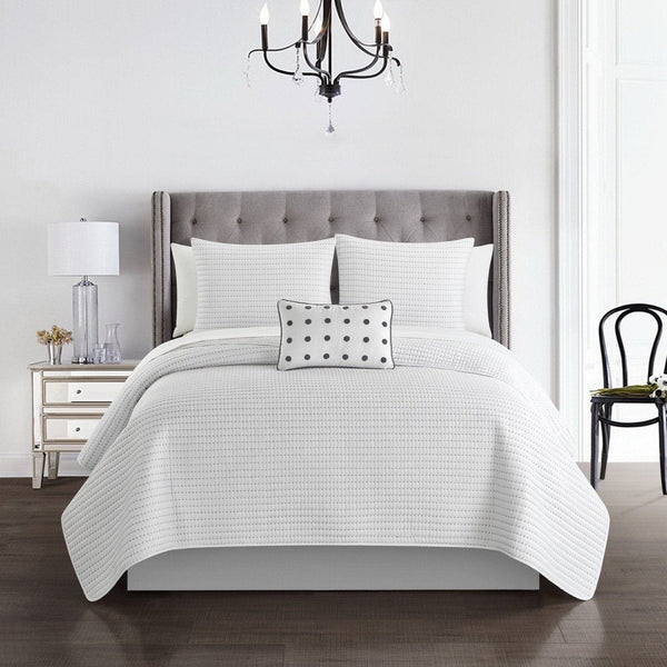 Chic Home Hayden 4 Piece Box Stitched Quilt Set White
