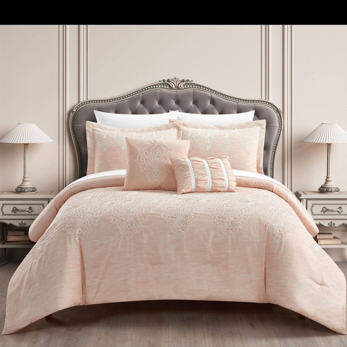 Chic Home Hubli 5 Piece Embroidered Comforter Set Blush