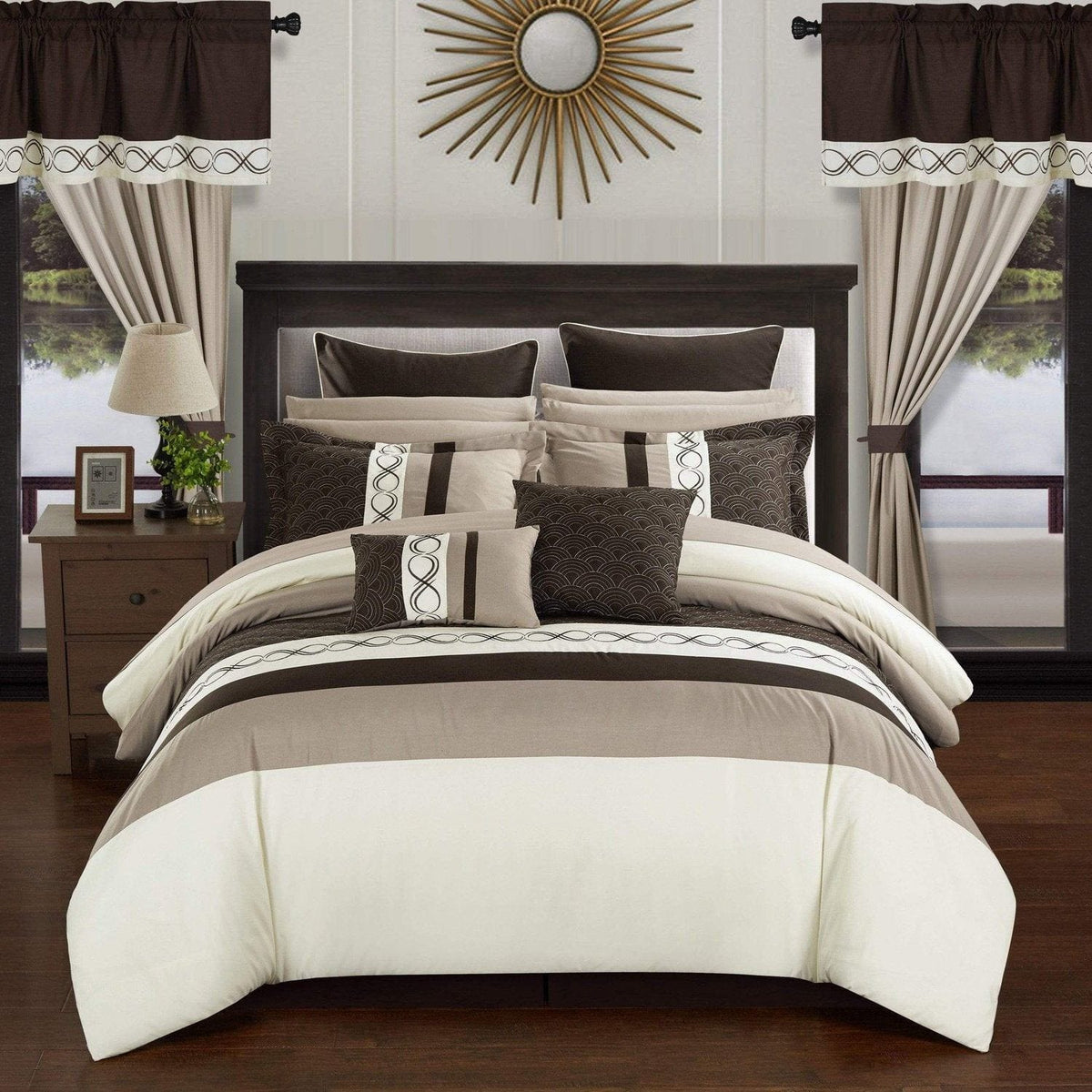 Chic Home Idit 24 Piece Color Block Comforter Set Beige
