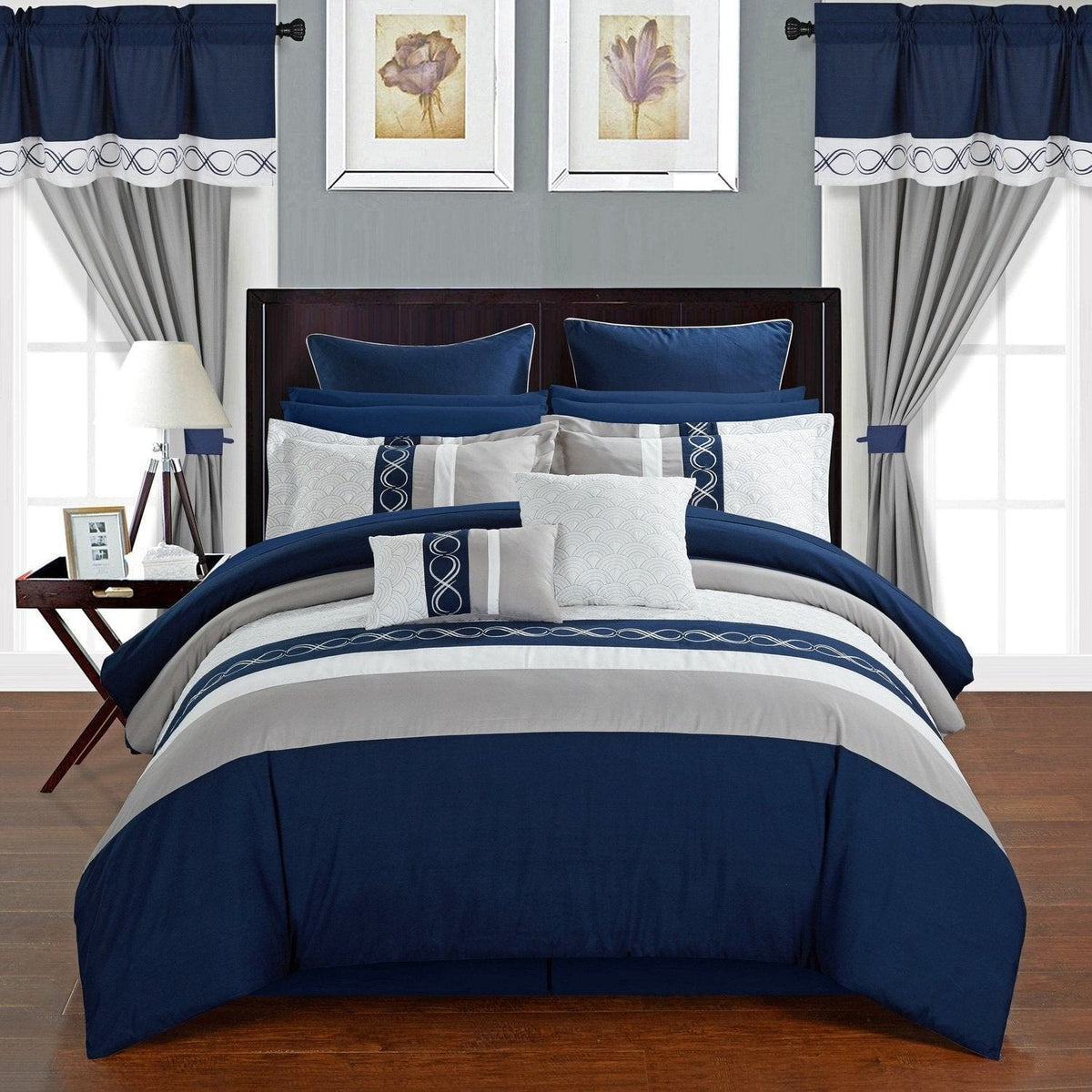 Chic Home Idit 24 Piece Color Block Comforter Set Navy