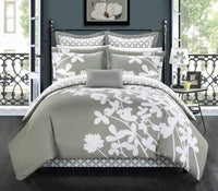 Chic Home Iris 7 Piece Floral Comforter Set Grey