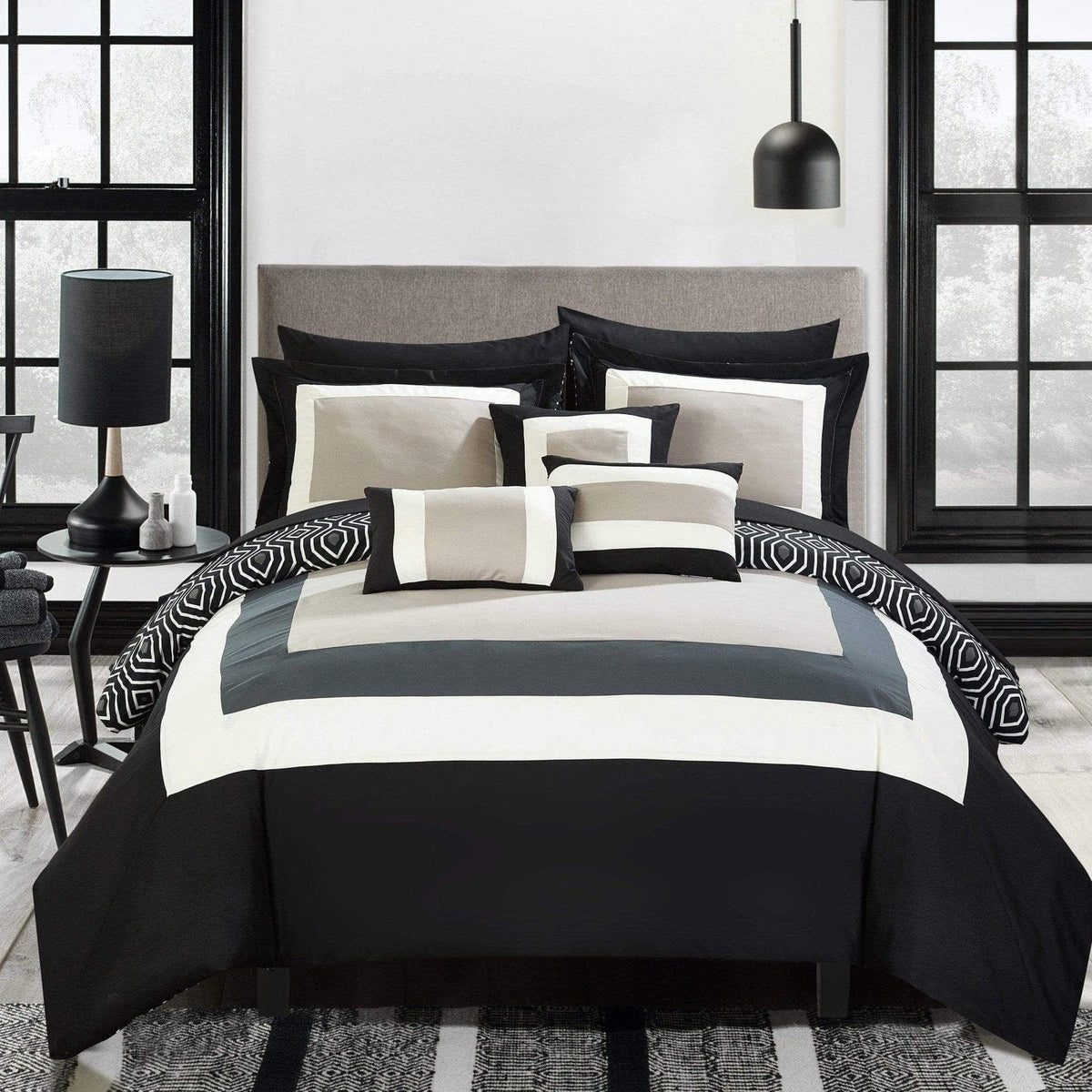 Chic Home Jake 10 Piece Reversible Comforter Set Black