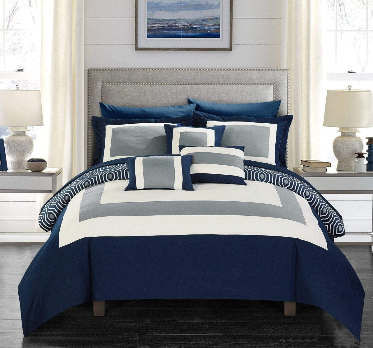 Chic Home Jake 10 Piece Reversible Comforter Set Navy