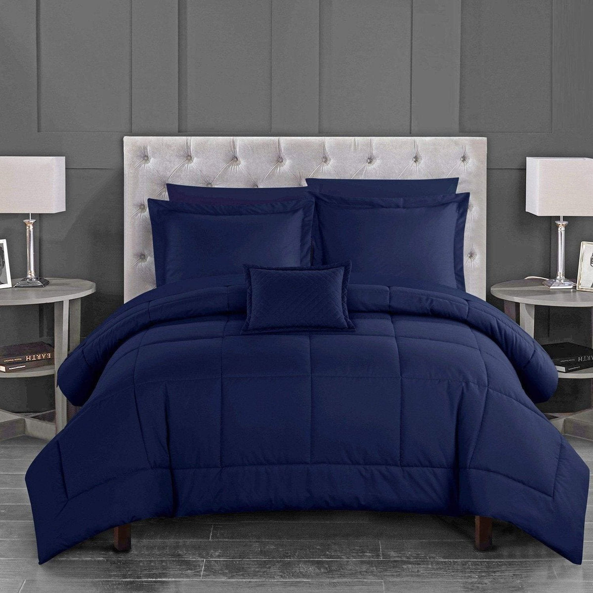Chic Home Jordyn 8 Piece Stitched Comforter Set Navy