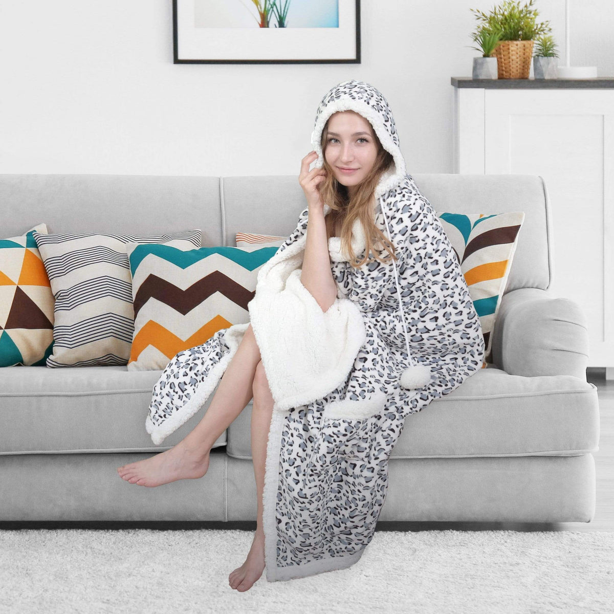 Chic Home Leopard Sherpa Snuggle Hoodie Wearable Blanket