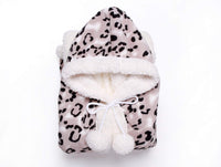 Chic Home Leopard Sherpa Snuggle Hoodie Wearable Blanket Black