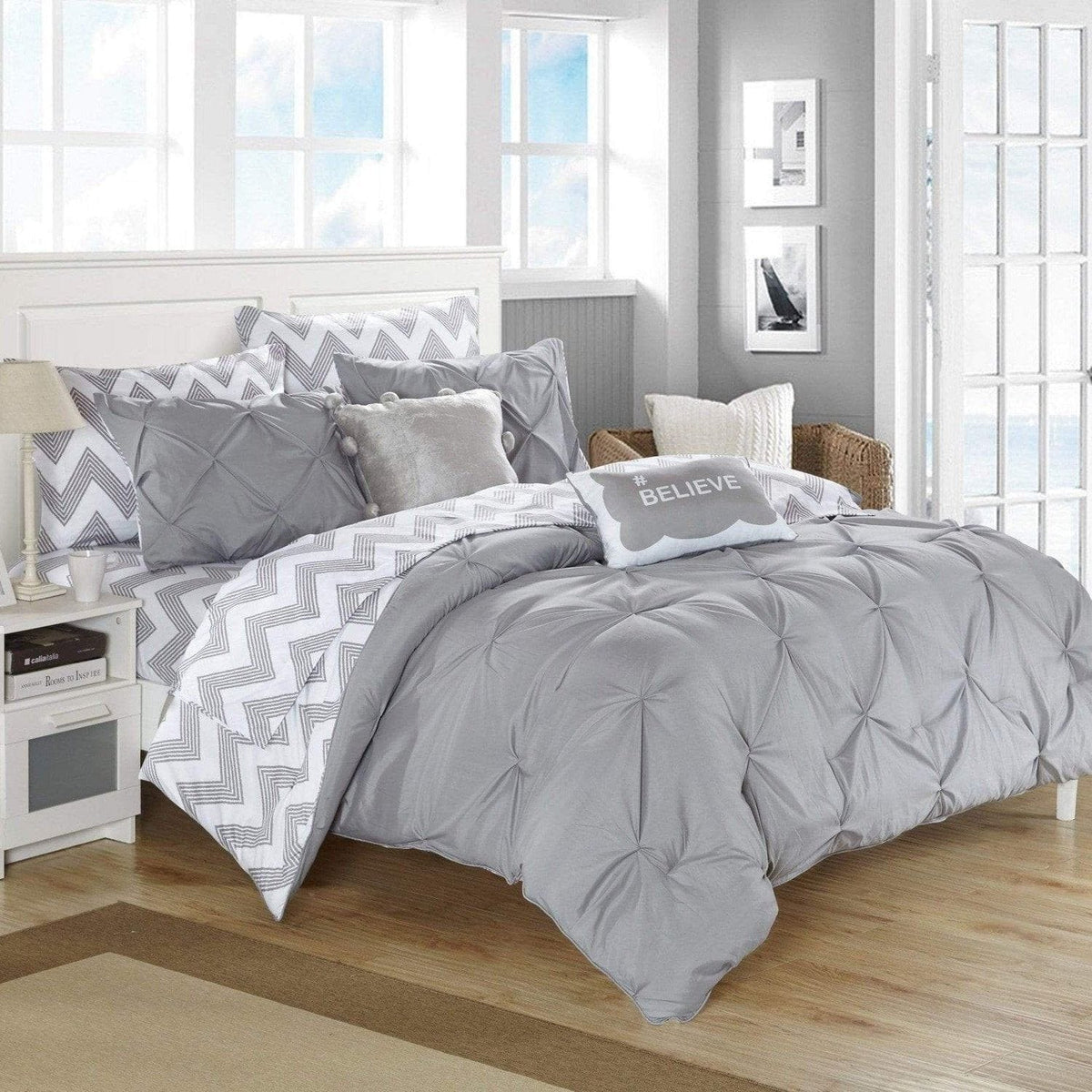 Chic Home Louisville 9 Piece Reversible Comforter Set Grey