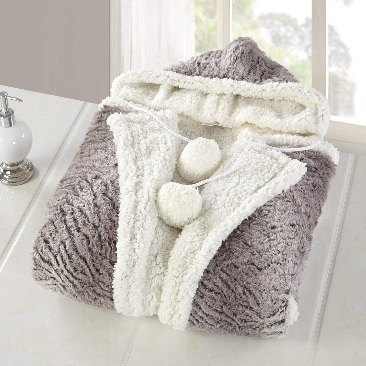 Chic Home Meirav Snuggle Hoodie Animal Print Robe Plush Micromink Sherpa Wearable Blanket Beige