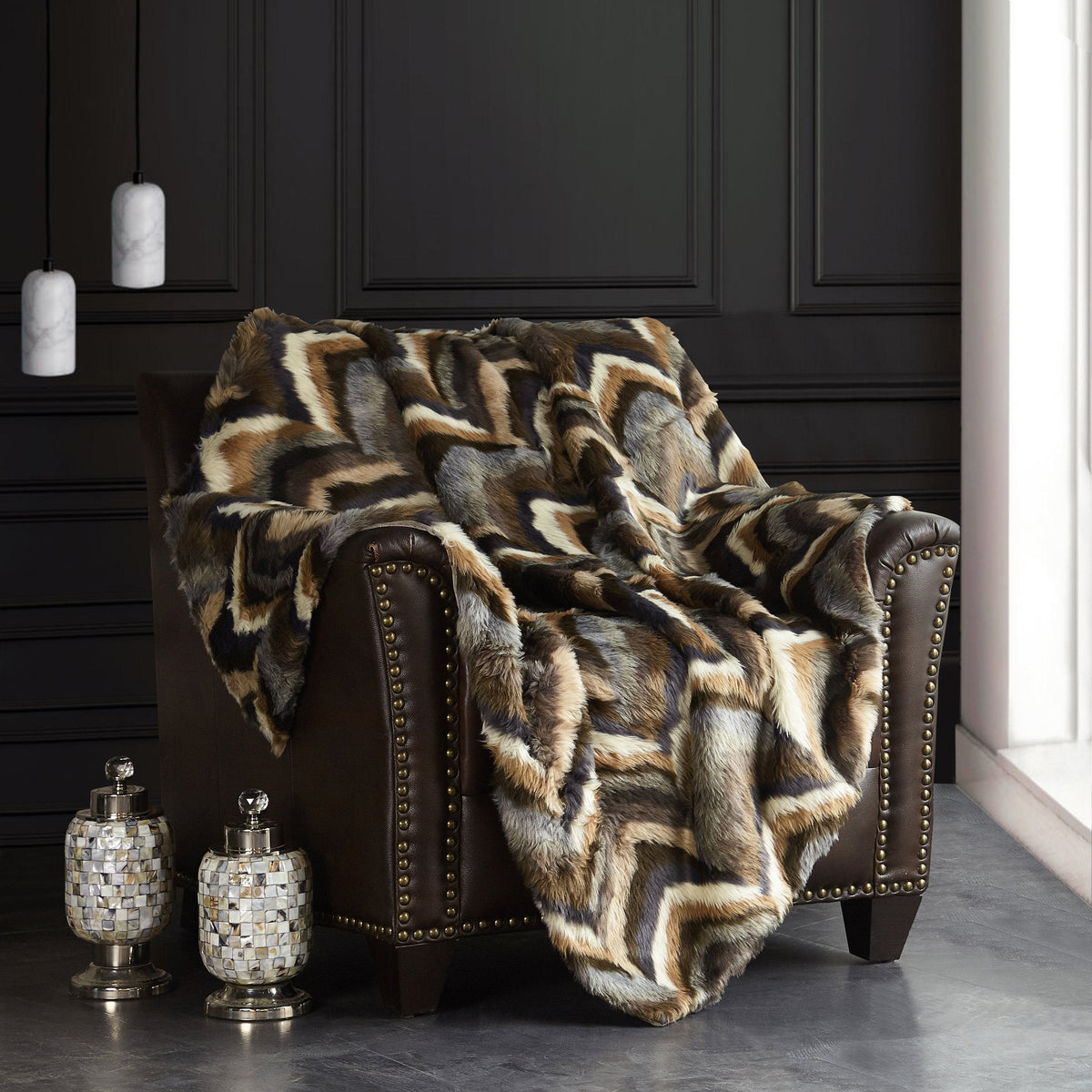 Chic Home Orna Throw Blanket Striped Chevron Shaggy Faux Fur Design