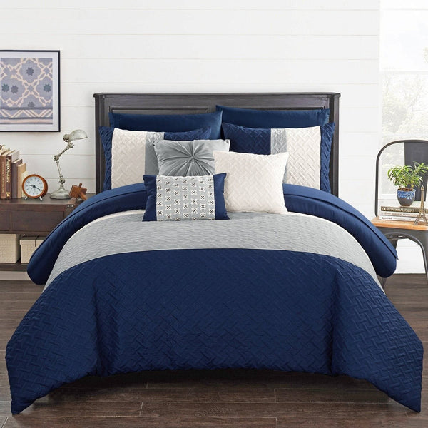 Chic Home Osnat 10 Piece Color Block Comforter Set Navy