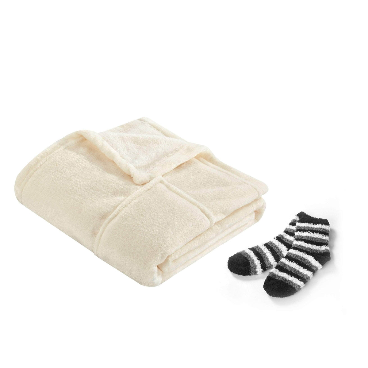 Chic Home Pedra Plush Flannel Fleece Wrap With Socks