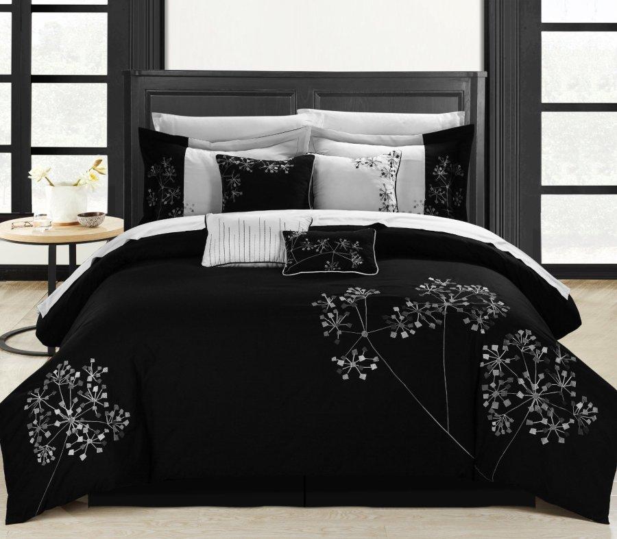 Chic Home Pink Floral 12 Piece Floral Comforter Set Black