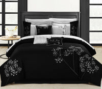 Chic Home Pink Floral 12 Piece Floral Comforter Set Black