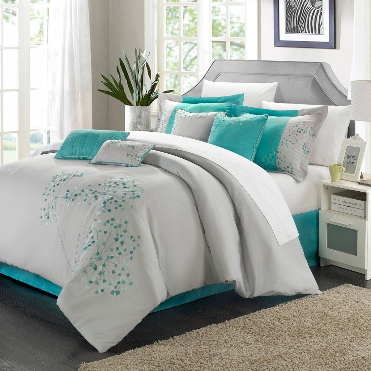 Chic Home Pink Floral 12 Piece Floral Comforter Set Grey