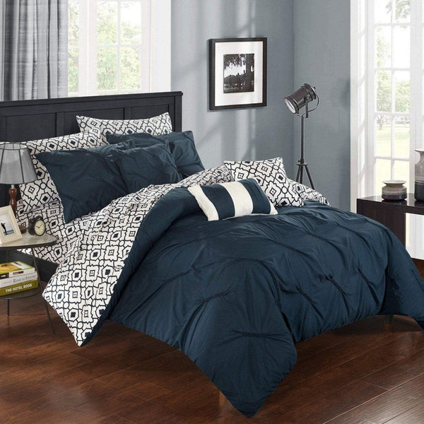Chic Home Sabrina 10 Piece Reversible Comforter Set Navy